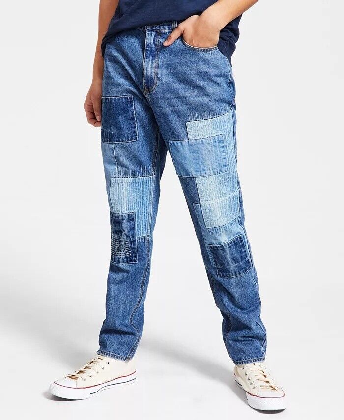 SUN + STONE Men's Judas Loose-Fit Patchwork Jeans 36 Blue