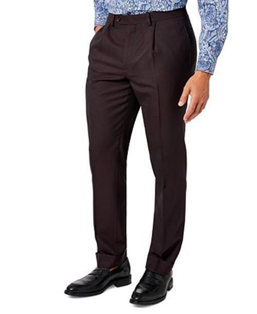 TALLIA Men's Classic-Fit Wool Suit Pleated Dress Pants 36 x 30 Wine Burgundy