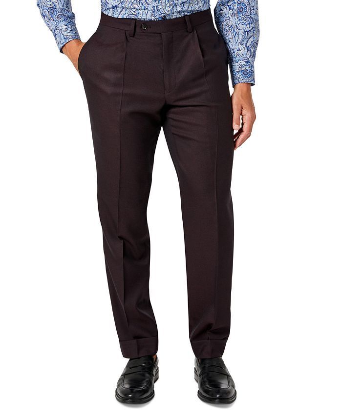 TALLIA Men's Classic-Fit Wool Suit Pleated Dress Pants 34 x 32 Wine Burgundy