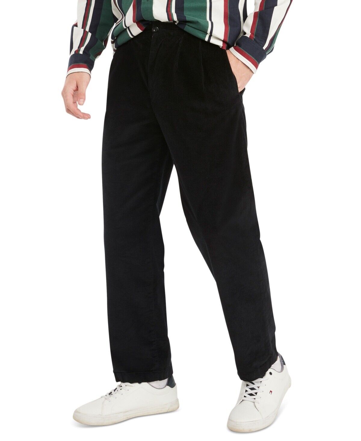 TOMMY HILFIGER Men's Double Pleat Corduroy Pants 36 x 32 Navy Blue