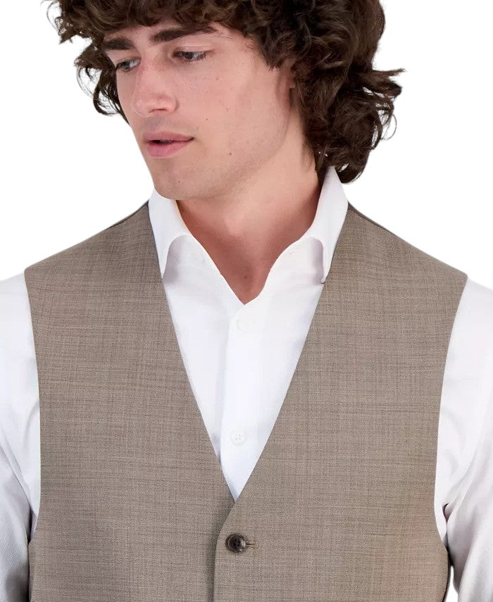Tommy Hilfiger Mens Modern fit Button-Up Vest Small Tan Solid Stretch