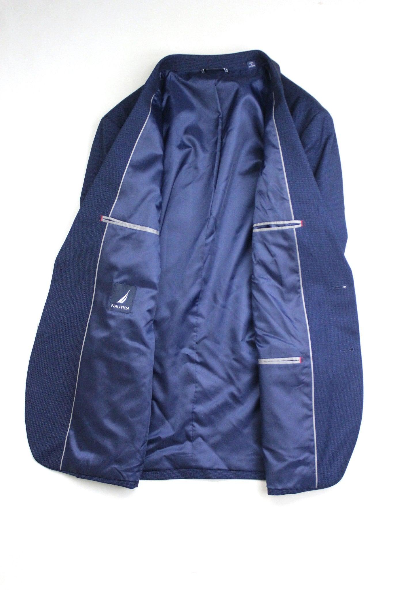 Nautica Mens Modern fit 2 Piece Suit 36 R / 30 Waist Blue Navy Birdseye Stretch