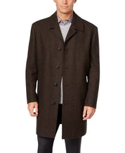 London Fog Mens Coventry Wool-Blend Overcoat Coat 36 S Brown Herringbone