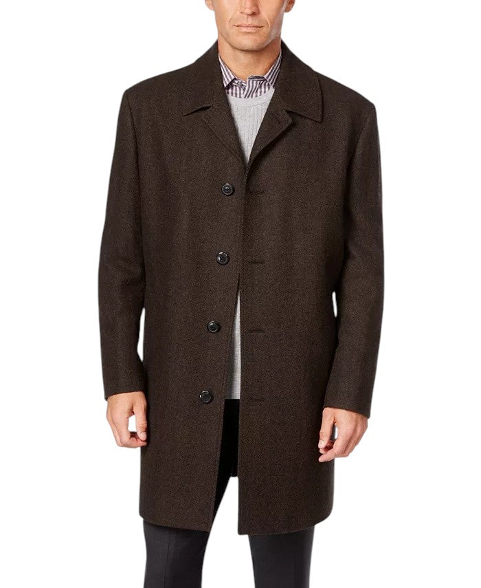 London Fog Mens Coventry Wool-Blend Overcoat Coat 36 S Brown Herringbone