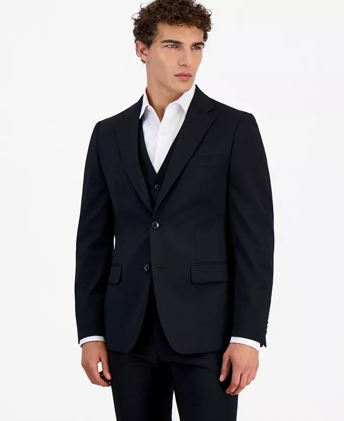 Tommy Hilfiger Mens Modern fit Wool Suit Jacket Blazer 46 R Black Solid Stretch