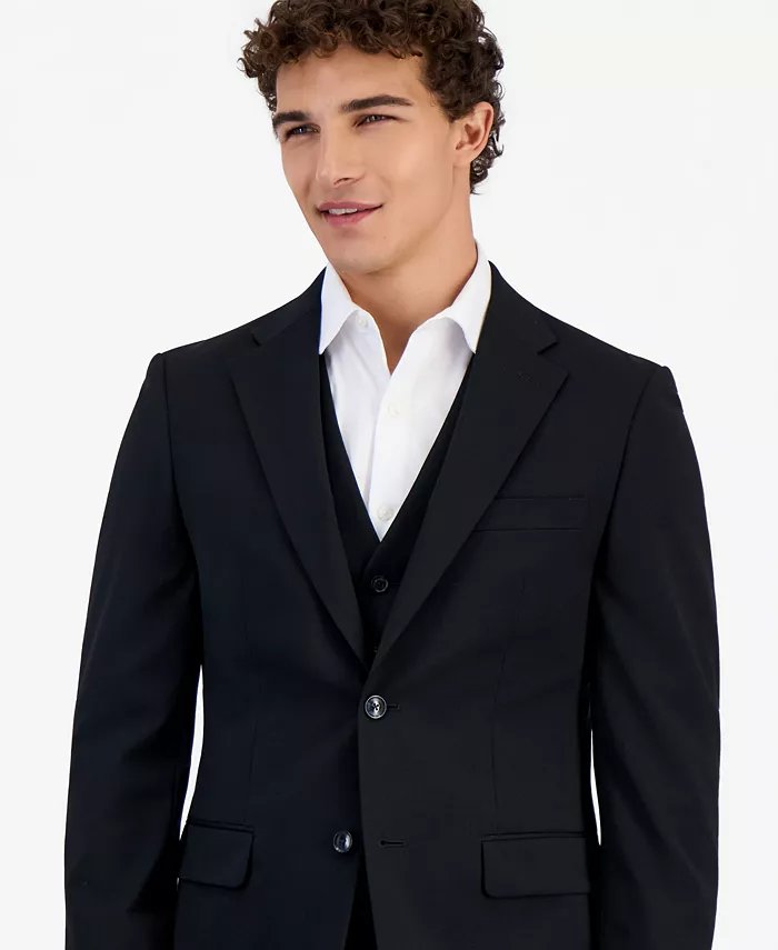 Tommy Hilfiger Mens Modern fit Wool Suit Jacket Blazer 46 R Black Solid Stretch