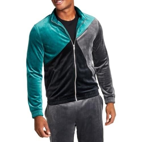 INC International Concpets Mens Velour Colorblock Track Jacket Green XS