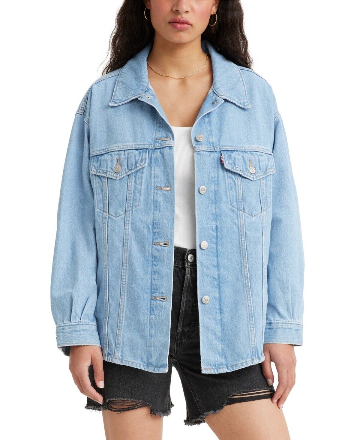 Levi's Women's Denim Pocket-Front Trucker Jacket XL Mid Mid Baby