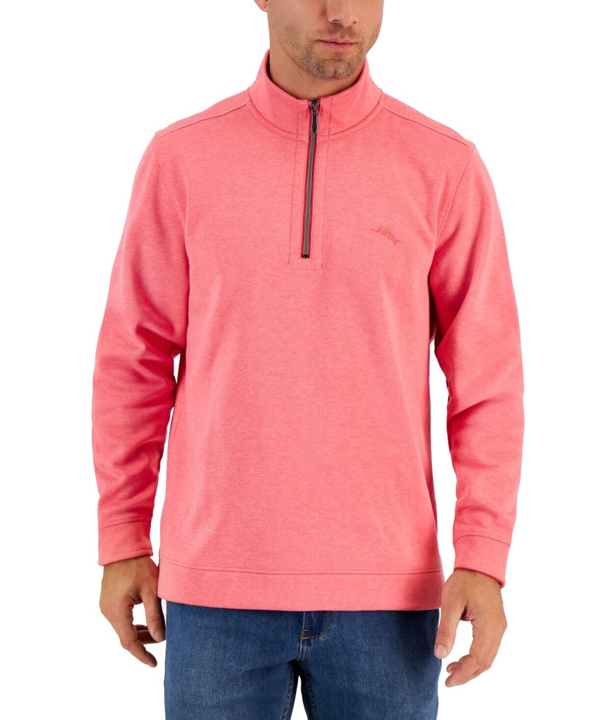 Tommy Bahama Mens Tango Wave Logo 1/2 Zip Sweatshirt Clarete Heather Pink Medium