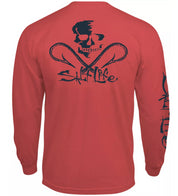 SALT LIFE Mens Skull & Hooks Logo Graphic Long Sleeve T Shirt Burnt Coral Medium