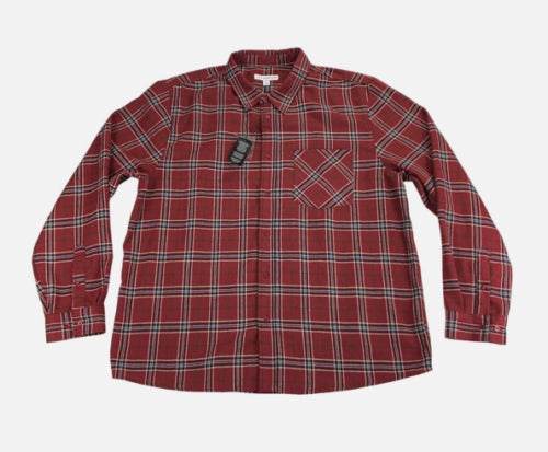 And Now This Mens Flannel Collared Button down Shirt Dark Red Medium