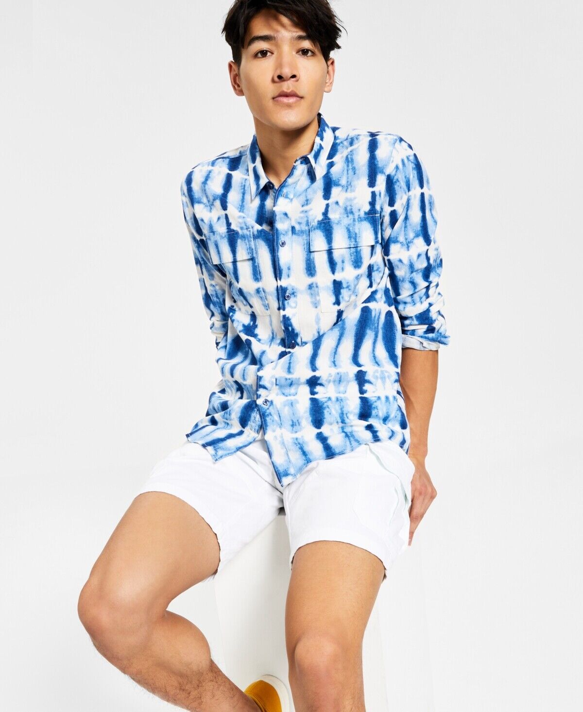 Sun + Stone Men's Kendell Tie-Dye Print Long-Sleeve Button-up Blue Small Shirt