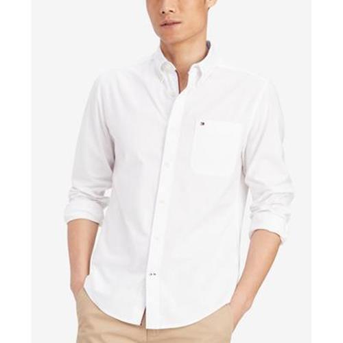 Tommy Hilfiger Men's Custom-Fit Th Flex Solid Oxford Lg Slv Shirt -  White Large