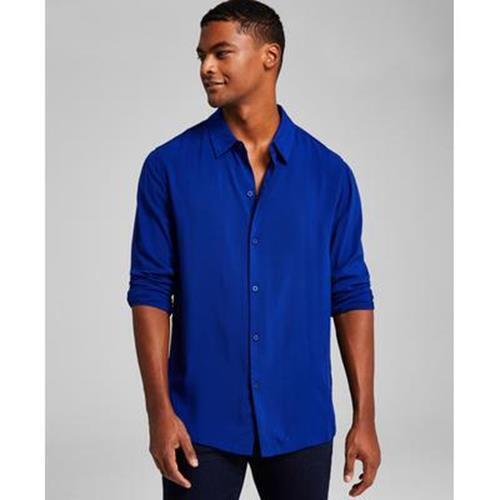 AND NOW THIS Mens Collared Long Sleeve Button-Down Blue Resort Shirt Small