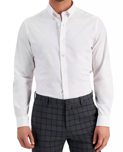 Club Room Men's Slim Fit 4 Way Stretch Solid Dress Shirt White 2XL