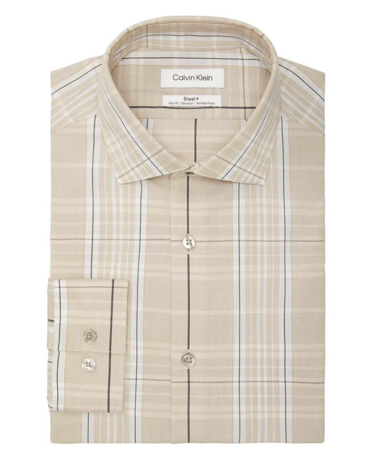 Calvin Klein Men's Steel and Slim Fit Stretch LS Dress Shirt - Taupe Large