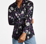 INC Men's Gav Bot Classic-Fit LS Floral Print Camp Shirt Deep Black Medium