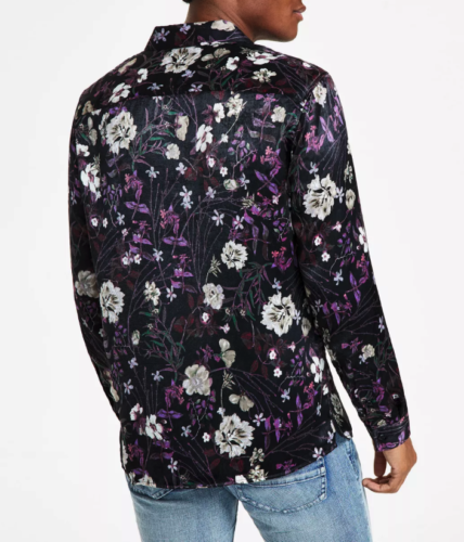 INC Men's Gav Bot Classic-Fit LS Floral Print Camp Shirt Deep Black Medium