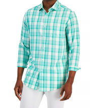 Club Room Men's Regular-Fit Plaid Shirt Long Sleeve Fiji Green Medium