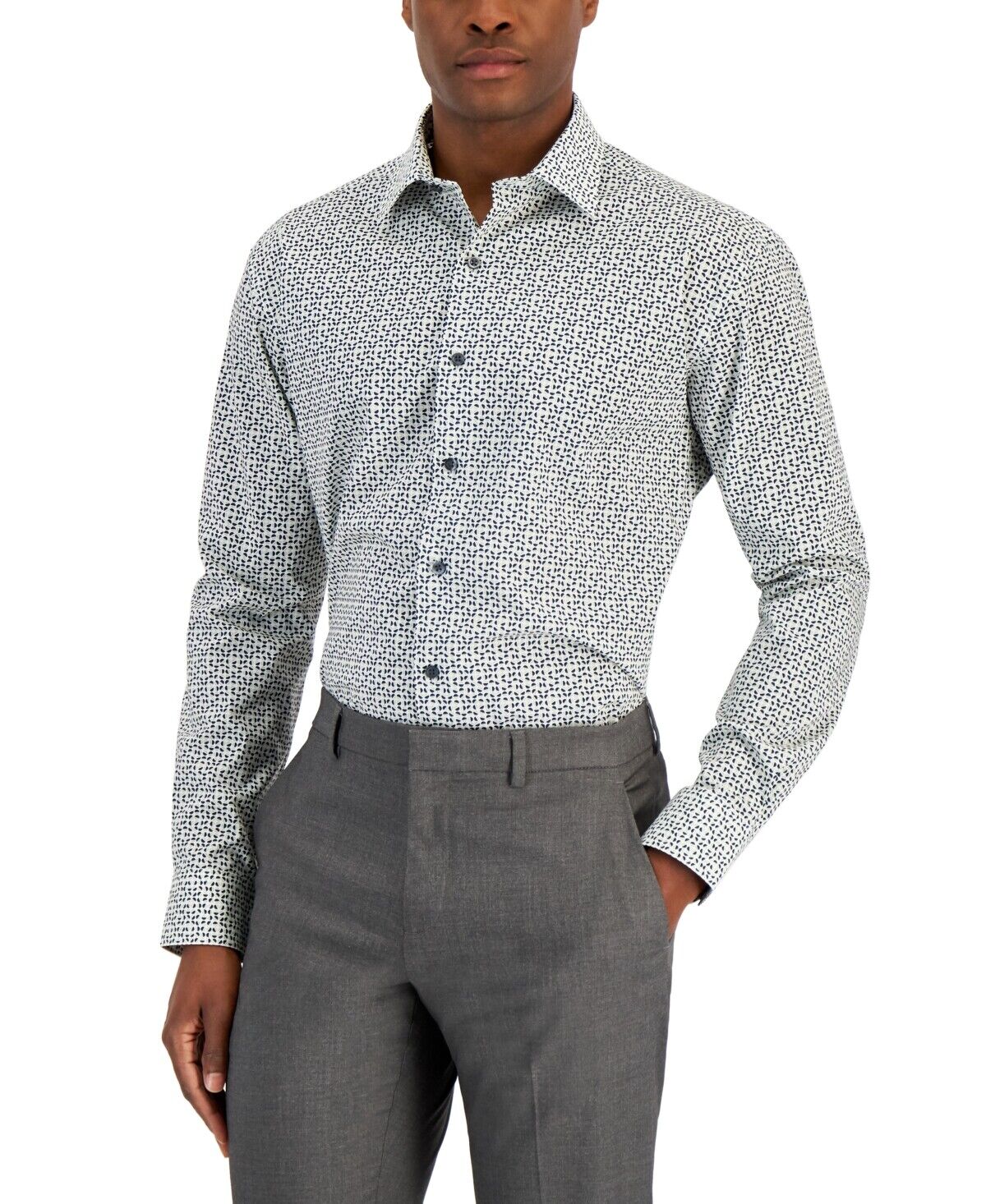 Alfani Men's Regular Fit Traveler Button Stretch Shirt White Mint Medium