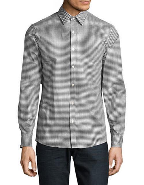 Michael Kors Men's Slim-Fit Trim Stretch Gingham Shirt Check Blk Wht XL