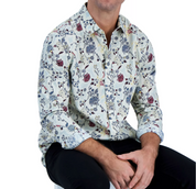 Club Room Mens Editto Mens Floral Long Sleeve Button-Down Shirt Bone Medium