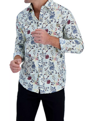 Club Room Mens Editto Mens Floral Long Sleeve Button-Down Shirt Bone Medium