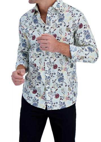 Club Room Mens Editto Mens Floral Long Sleeve Button-Down Shirt Bone Medium