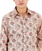 Club Room Men's Everly Paisley Shirt Beige Khaki Large
