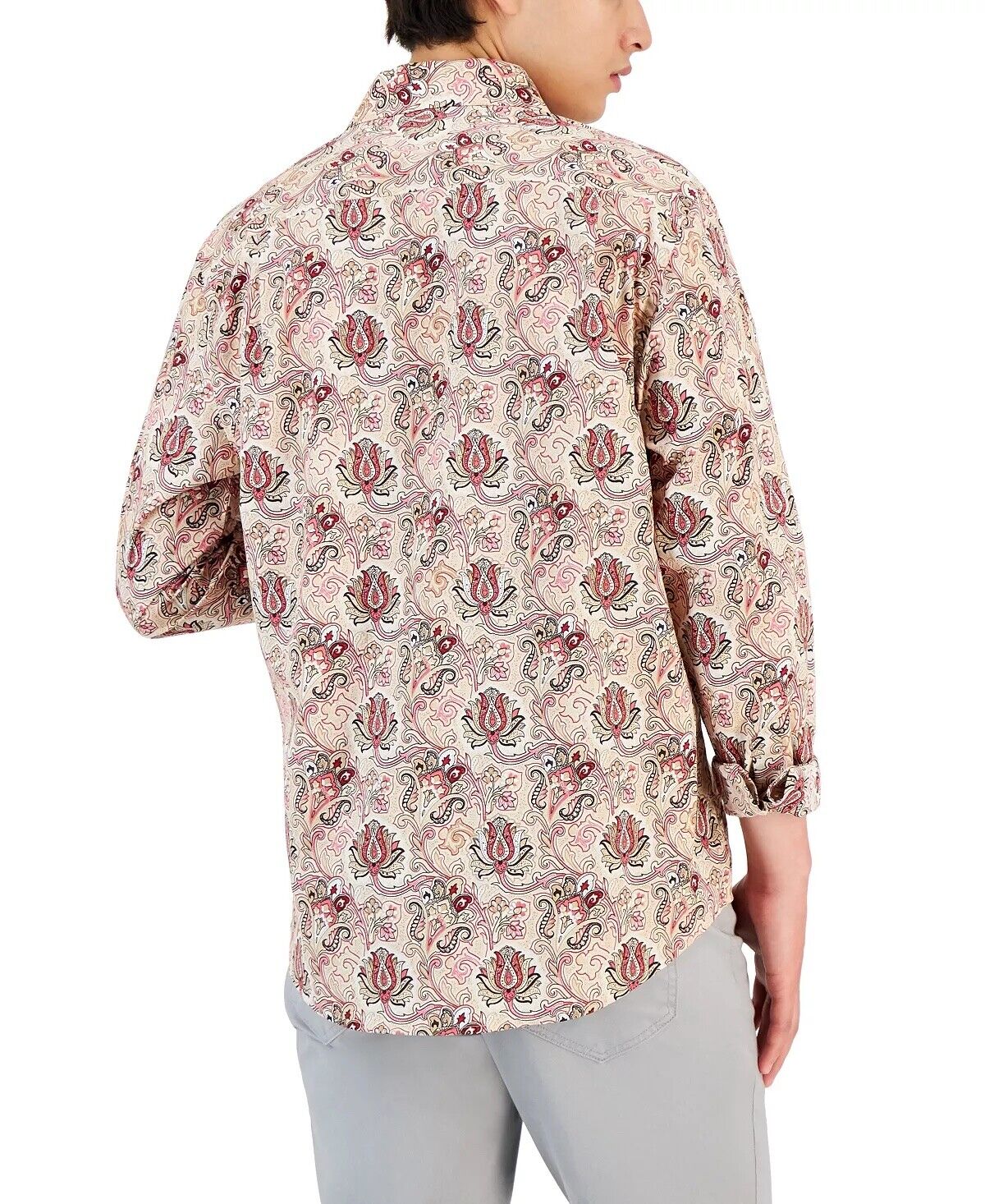 Club Room Men's Everly Paisley Shirt Beige Khaki Large