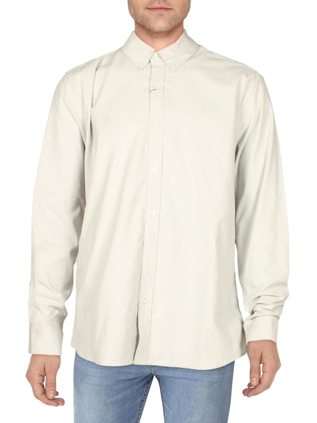 Michael Kors Mens Textured Collared Button Down Shirt Opal White XXL
