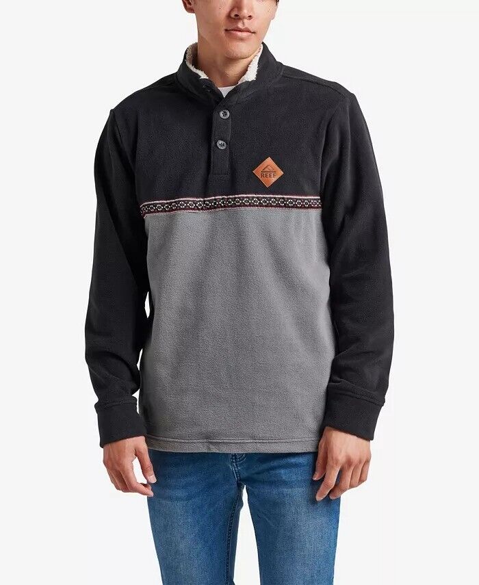 REEF Men's Cache Polar Fleece Sweatshirt Large Black Grey