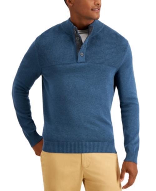 Club Room Men's Ribbed 4 Button Mock Neck Sweater Blue Wing 3XL