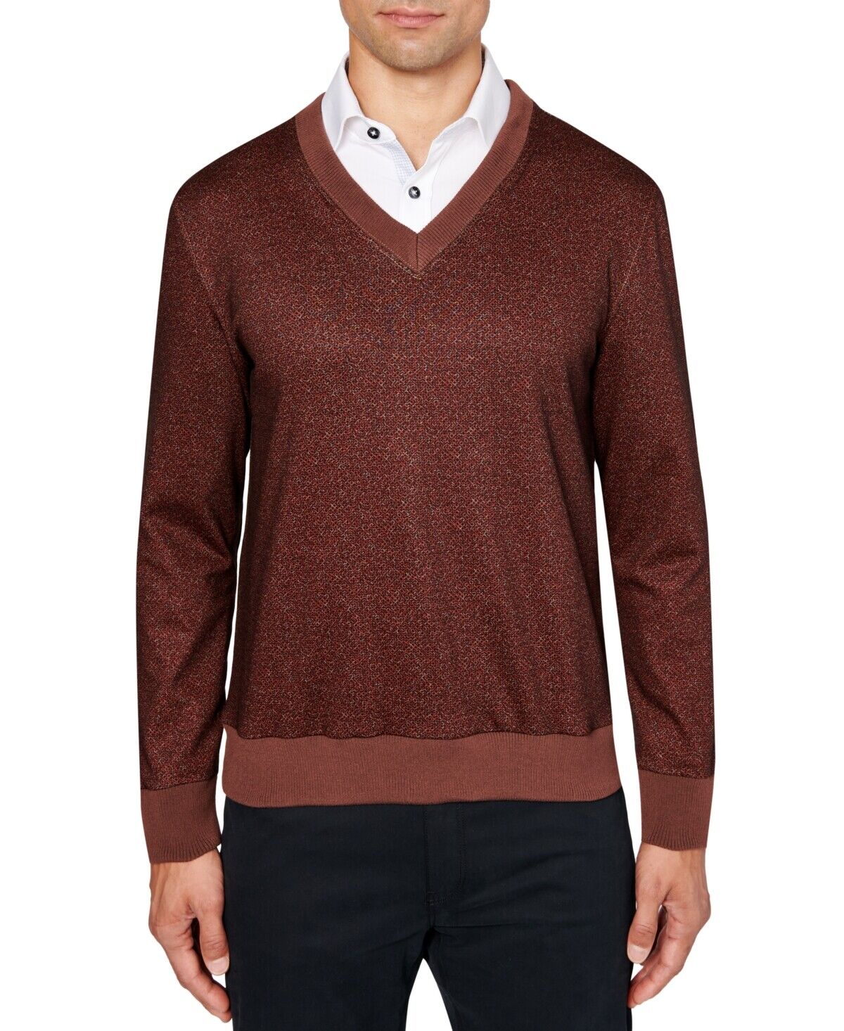 Tallia Men's Slim-Fit V-Neck Sweater Brown Large