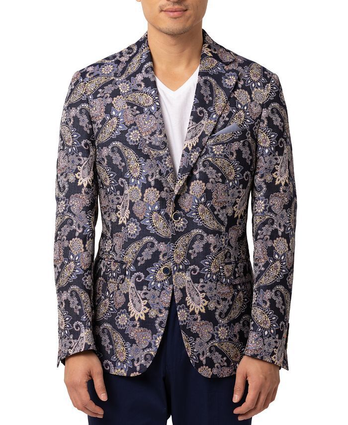 TALLIA Men's Paisley Slim Fit Blazer Sport Coat Medium Indigo