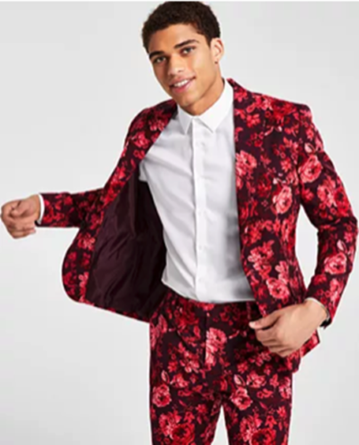 INC Int. Concepts Men's Roscoe Slim-Fit Floral-Print Suit Jacket Red Small