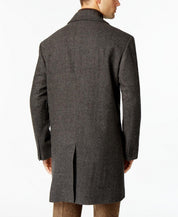 London Fog Mens Coventry Wool-Blend Overcoat Coat 44R Charcoal Herringbone Grey