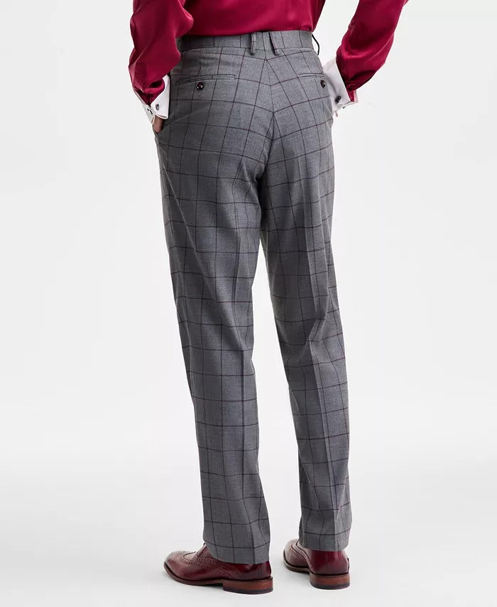 Tayion Mens Classic fit Dress Pants 42 / 30 MId Grey Plaid