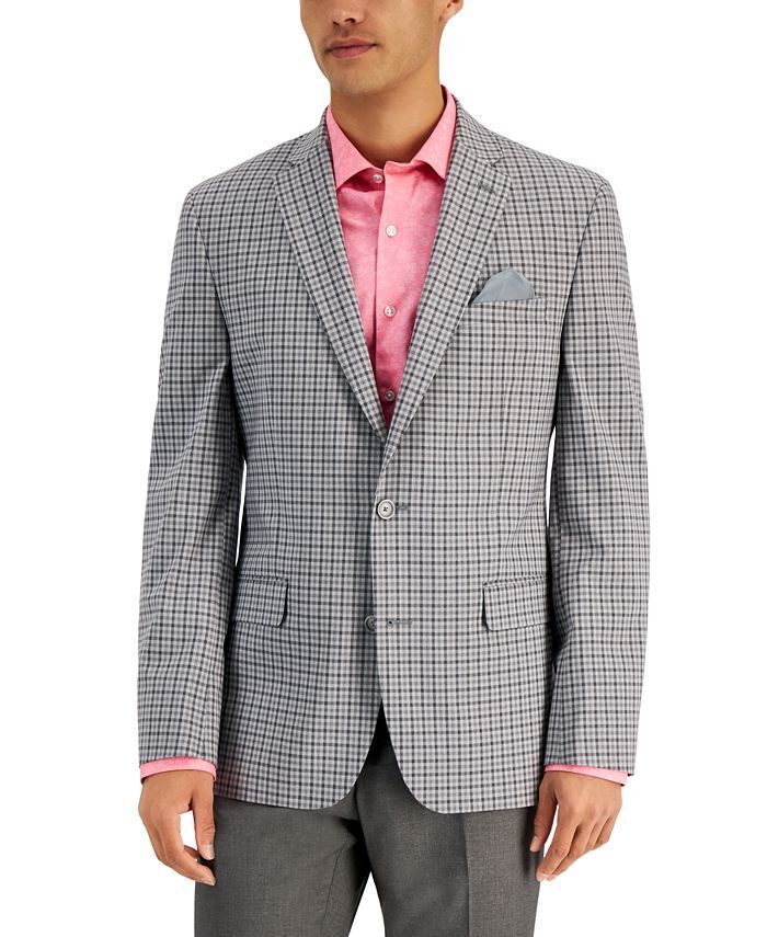 BAR III Men's Slim-Fit Blazer Sport Coat 38R Grey Plaid Check 2 Button