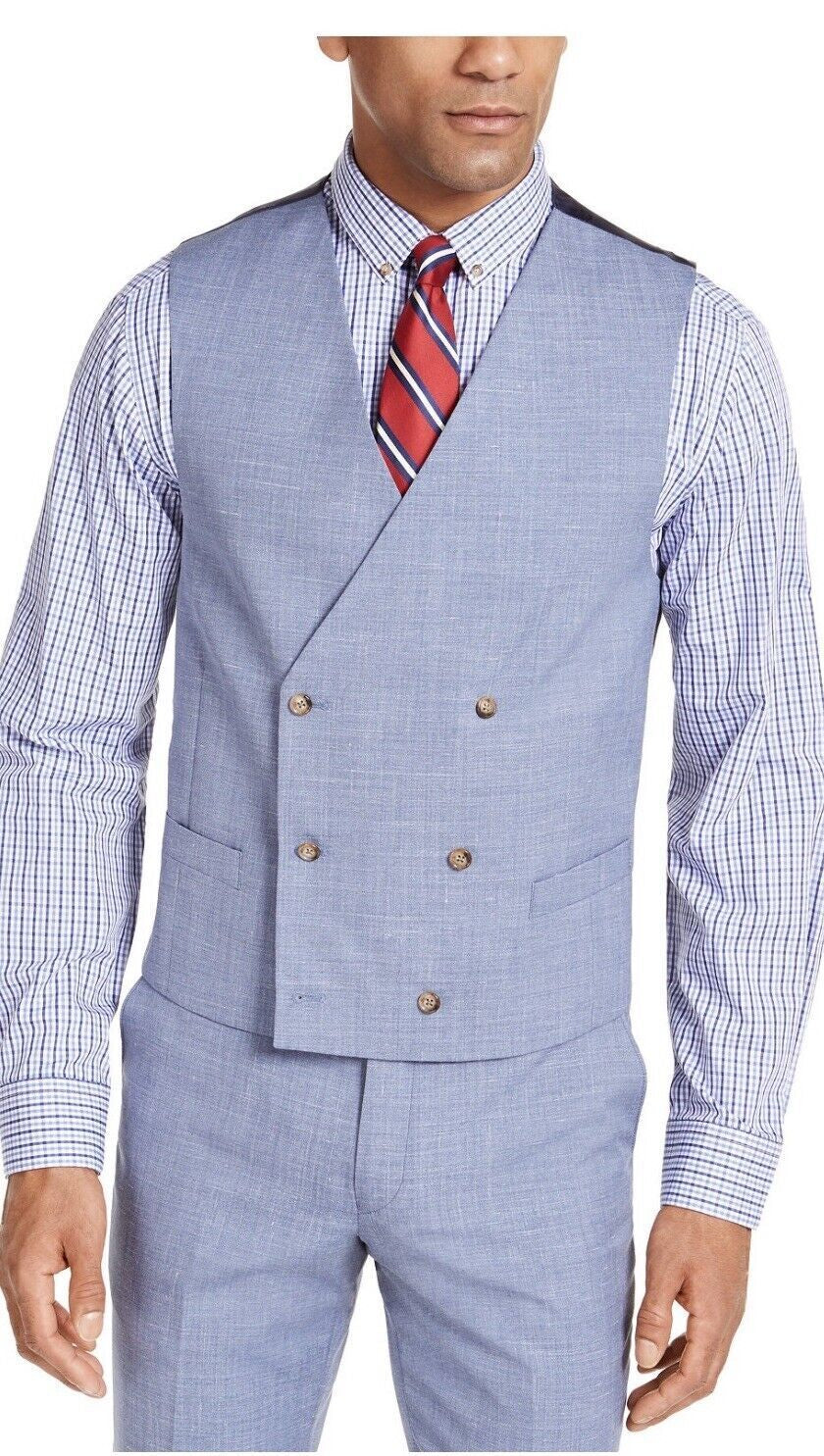 Lauren Ralph Lauren Men's Stretch Textured Double-Breasted Suit Vest Medium Blue