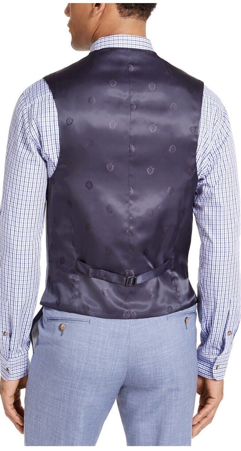 Lauren Ralph Lauren Men's Stretch Textured Double-Breasted Suit Vest Medium Blue