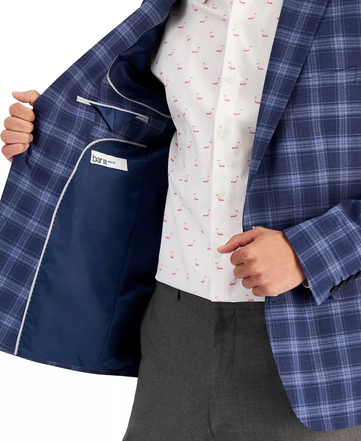 BAR III Men's Slim-Fit Patterned Blazer Grey Blue 40L Sport Coat