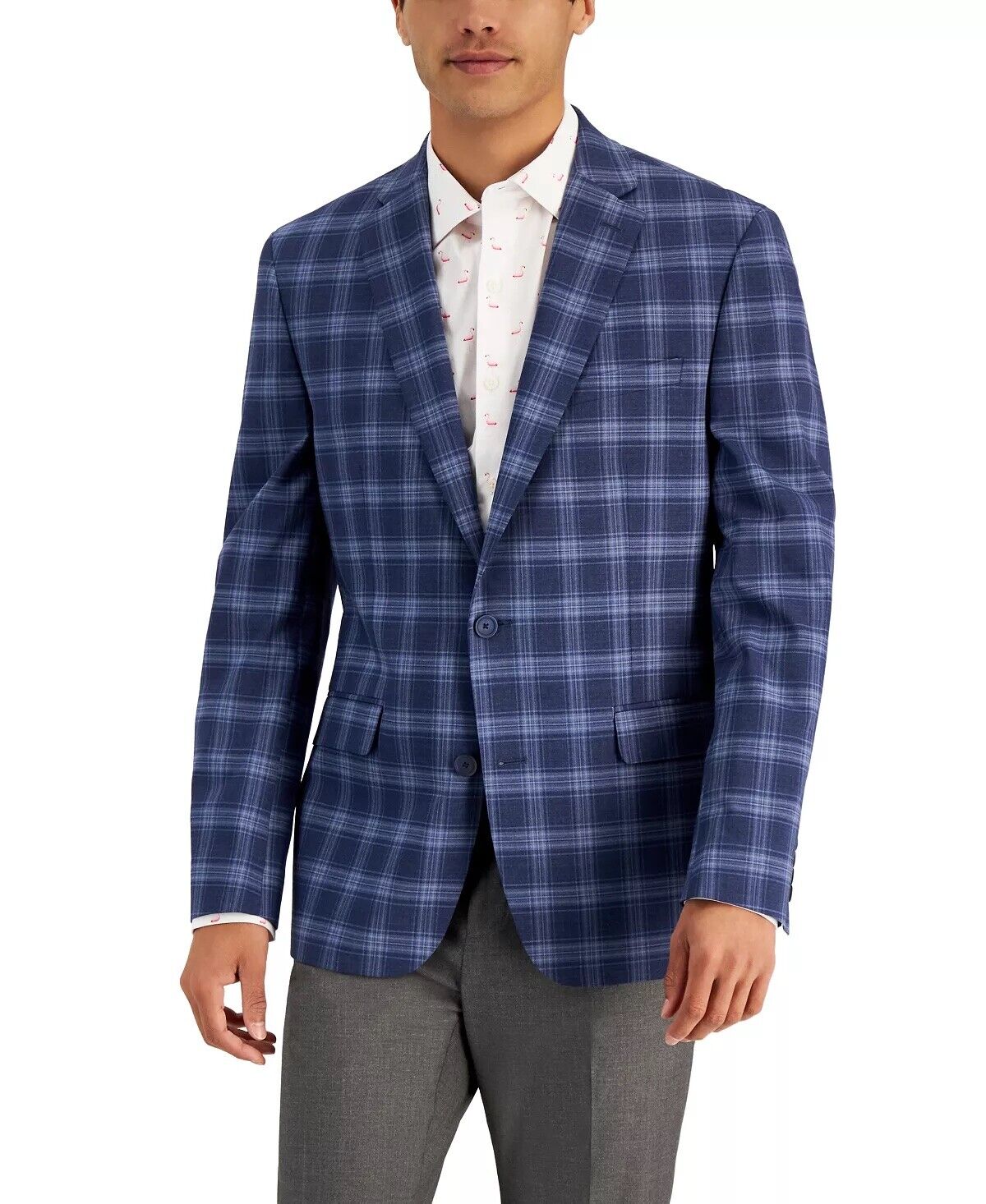 BAR III Men's Slim-Fit Patterned Blazer Grey Blue 40L Sport Coat