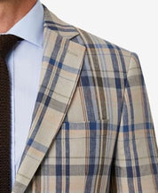 Lauren Ralph Lauren Mens Ultraflex Stretch Linen Blazer 44L Tan Blue
