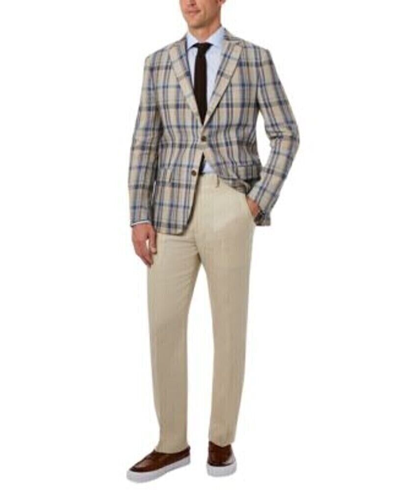 Lauren Ralph Lauren Mens Ultraflex Stretch Linen Blazer 42R Tan Blue
