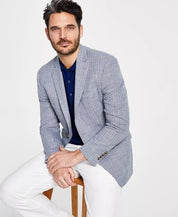 LAUREN RALPH LAUREN Men's Sport Coat 44L Classic-Fit UltraFlex Grey Blue Check