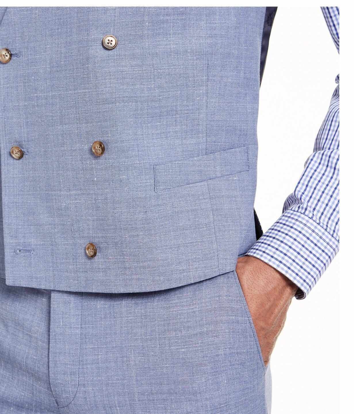 Lauren Ralph Lauren Men's Stretch Textured Double-Breasted Suit Vest Small Blue