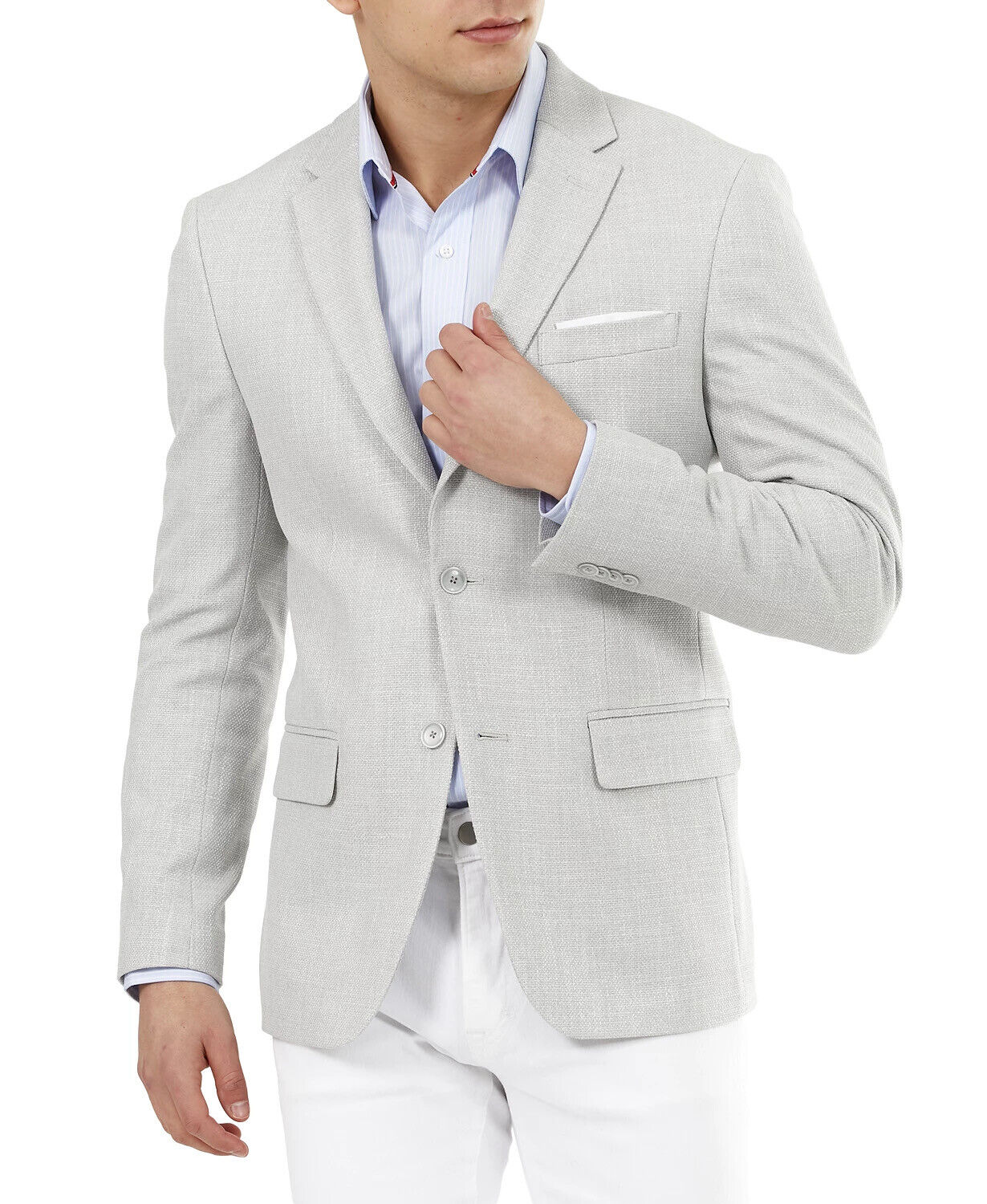 Tommy Hilfiger Men's Slim-Fit Solid Weave Blazer Light Gray 46L Sport Coat