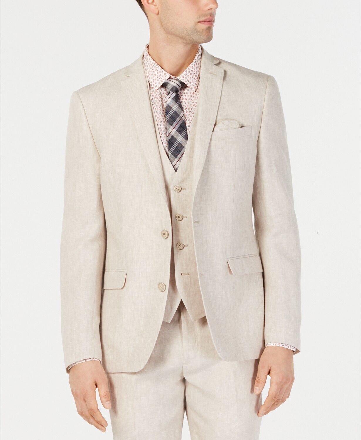 Bar III Men's Slim-Fit Linen Tan Suit Jacket 38L Sport Coat