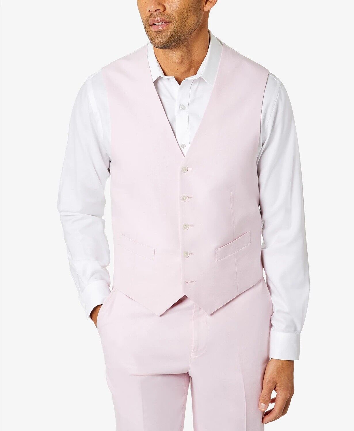 Tommy Hilfiger Modern-Fit TH Flex Chambray Suit Vest Large Light Pink